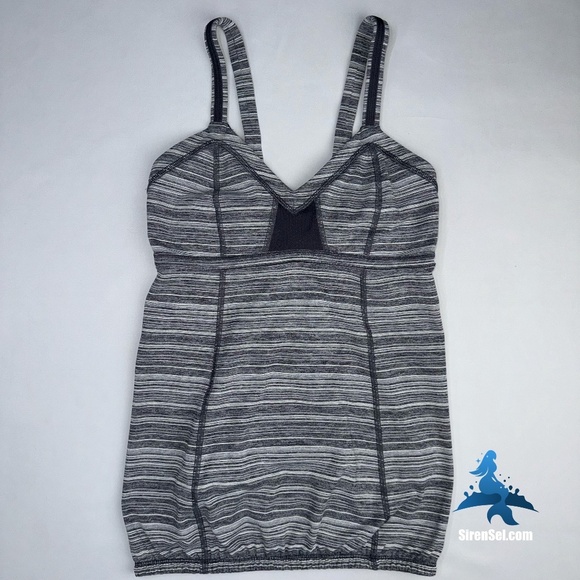 lululemon athletica Tops - 1038 lululemon Run: Light Up Striped Tank - Size 6 - Black/Gray/White
